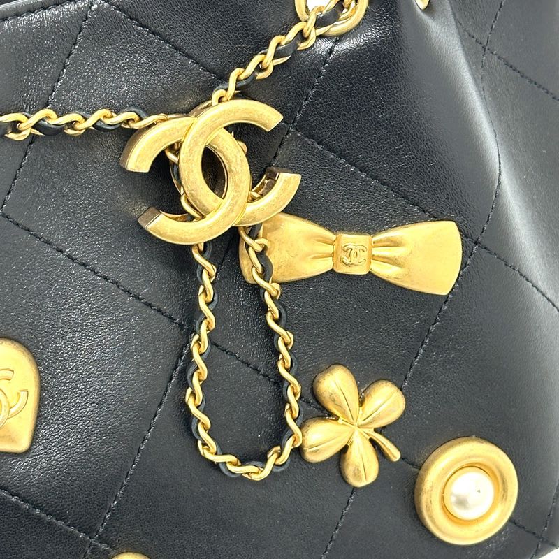 Chanel Shoulder Bag Draw St Ring Icon As5824 Leather Black
