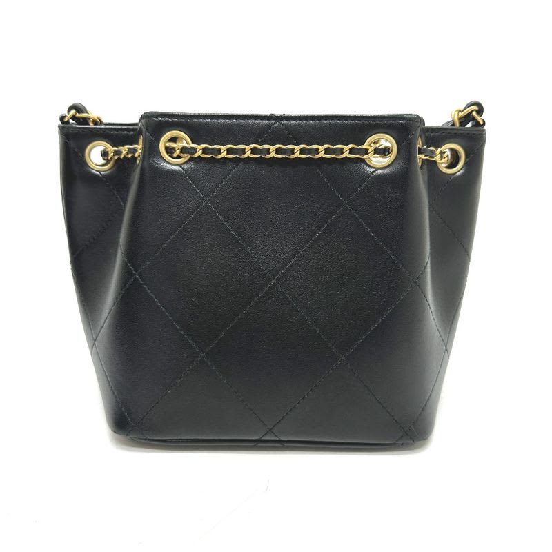 Chanel Shoulder Bag Draw St Ring Icon As5824 Leather Black