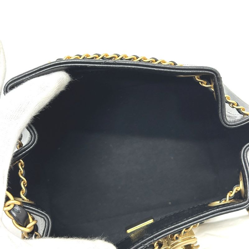Chanel Shoulder Bag Draw St Ring Icon As5824 Leather Black