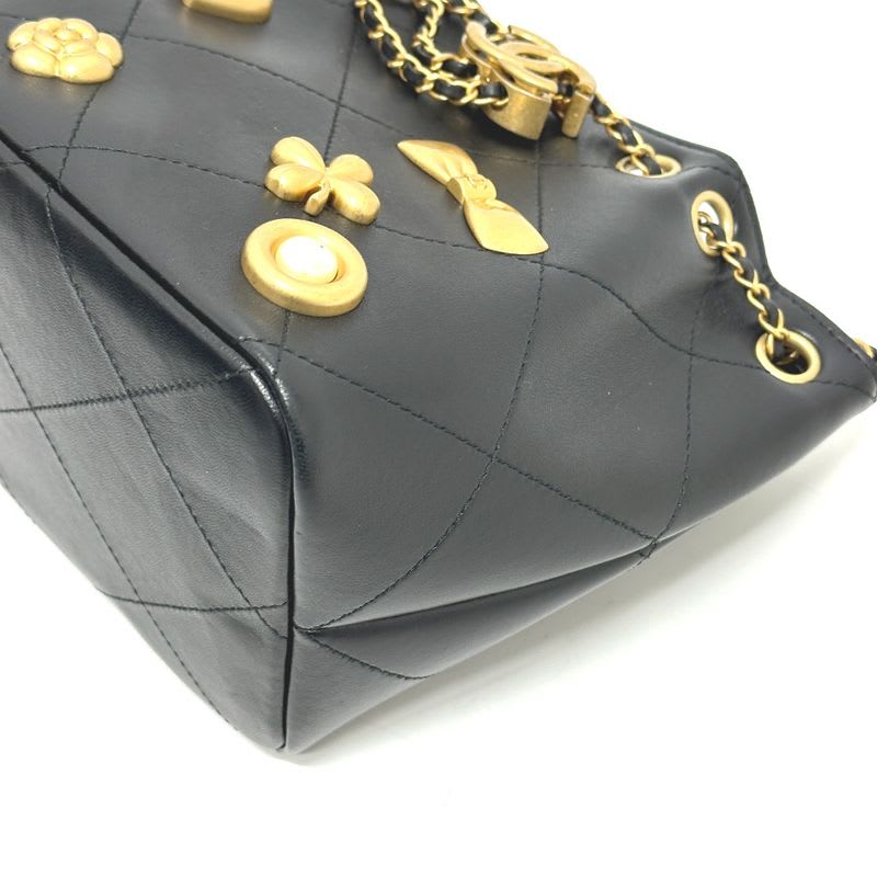 Chanel Shoulder Bag Draw St Ring Icon As5824 Leather Black
