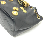 Chanel Shoulder Bag Draw St Ring Icon As5824 Leather Black