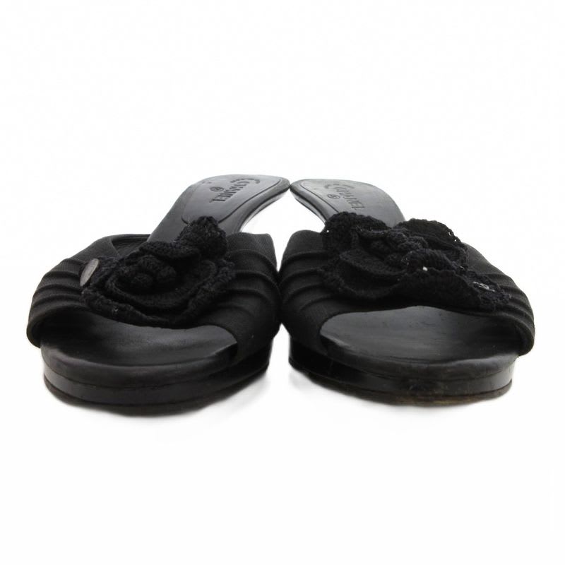 Chanel Mule Camellia Coco Mark Comfort Sandals Black Js Gy62 — view 2