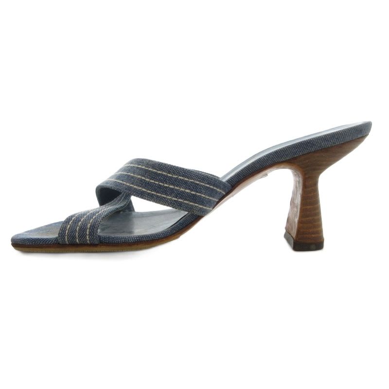 Chanel Coco Mark Denim Mule Heel Sandals Square Toe Canvas 37 Blue GV GY62 — view 2