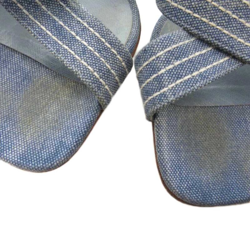 Chanel Coco Mark Denim Mule Heel Sandals Square Toe Canvas 37 Blue GV GY62 — view 8