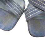 Chanel Coco Mark Denim Mule Heel Sandals Square Toe Canvas 37 Blue GV GY62 — view 8