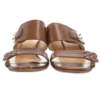 Hermes Leather Wide Belt Strap Sandals Mule Silver Hardware 36 Brown GV GY62 — view 5
