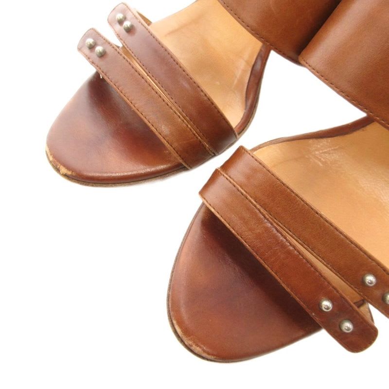 Hermes Leather Wide Belt Strap Sandals Mule Silver Hardware 36 Brown GV GY62 — view 4