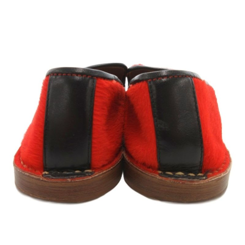 Celine Haraco Wood Sole Slip-on Shoes 37.5 Red Js Gy62 — view 4