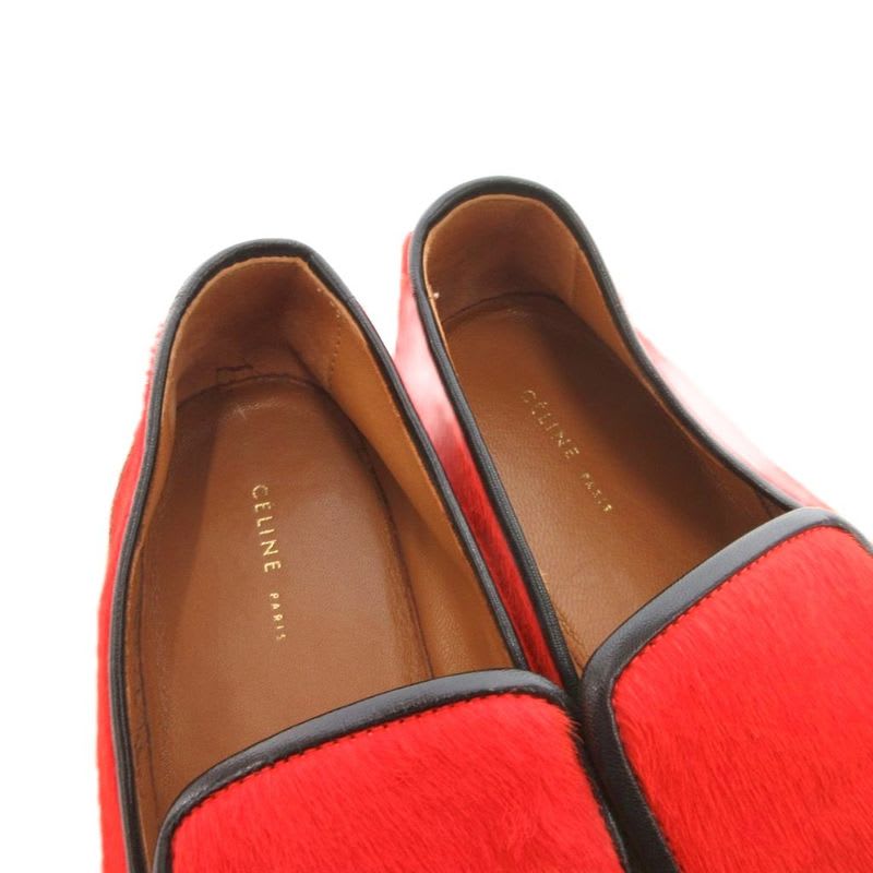 Celine Haraco Wood Sole Slip-on Shoes 37.5 Red Js Gy62 — view 6