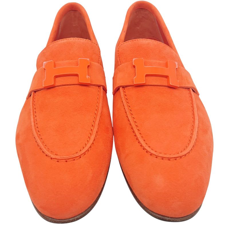 Hermes Moccasins Paris Suede Leather H Logo Loafers Shoes Orange 38 2022 — view 2