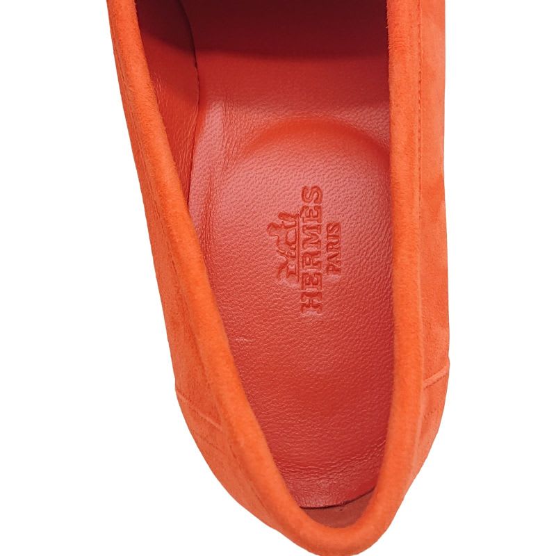 Hermes Moccasins Paris Suede Leather H Logo Loafers Shoes Orange 38 2022 — view 8