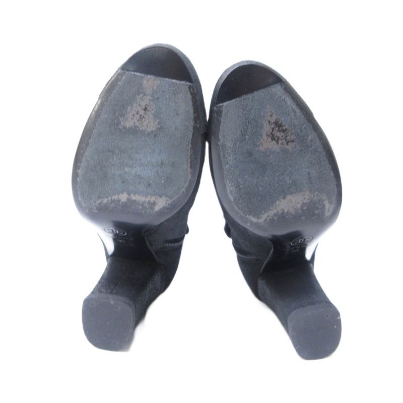 Chanel Suede Coco Mark Short Boots Heel Side Zip Black 36 — view 7