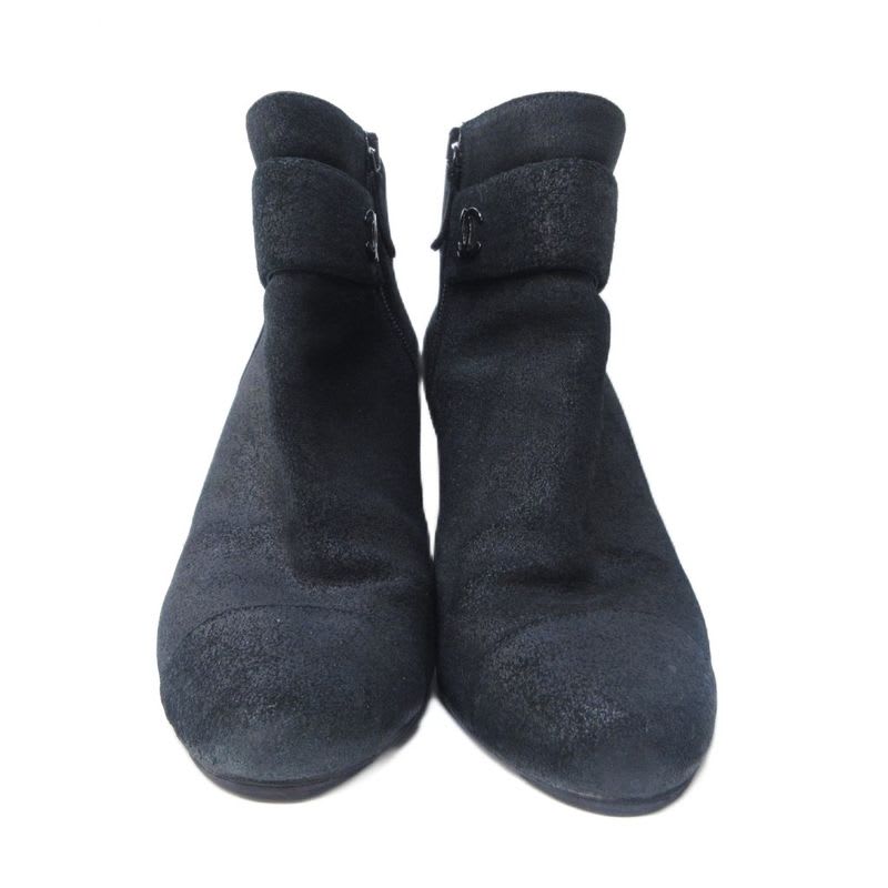 Chanel Suede Coco Mark Short Boots Heel Side Zip Black 36 — view 4