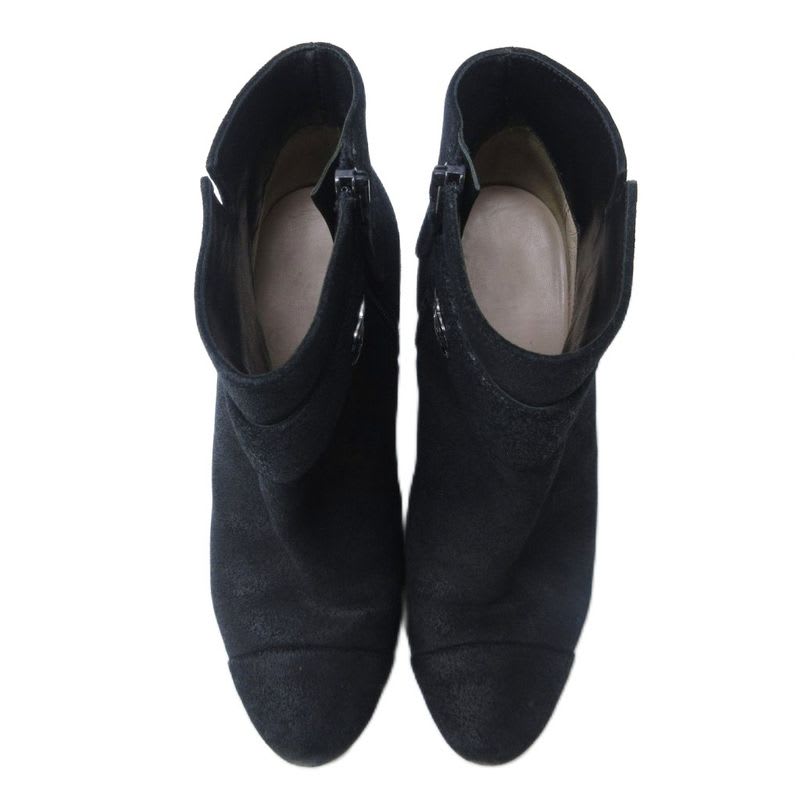 Chanel Suede Coco Mark Short Boots Heel Side Zip Black 36 — view 6