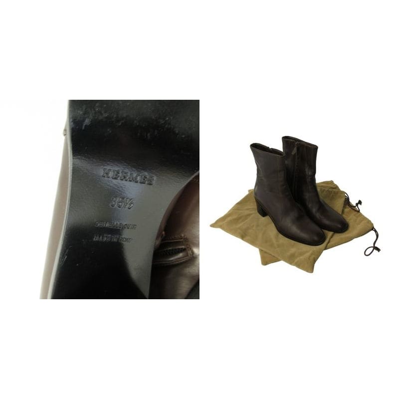 Hermes Side Zipper Short Boots Heel Brown 35.5 — view 9