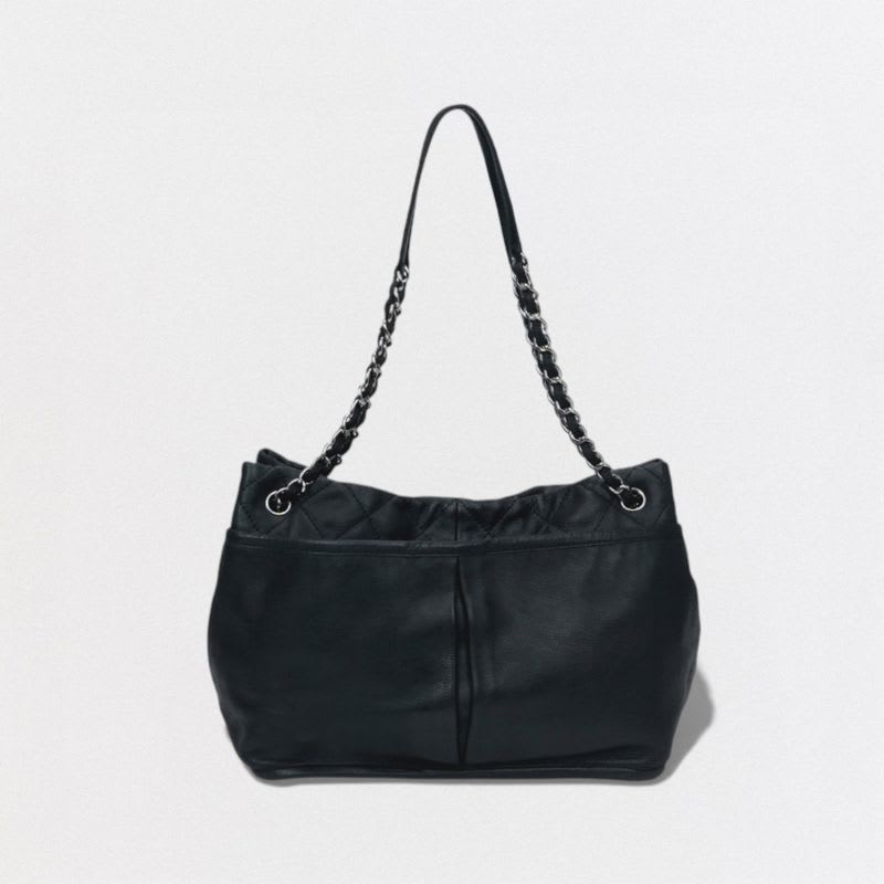 Chanel Quilted Bag Tote Leather Black Silver Hardware Coco — view 4