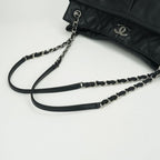 Chanel Quilted Bag Tote Leather Black Silver Hardware Coco — view 5