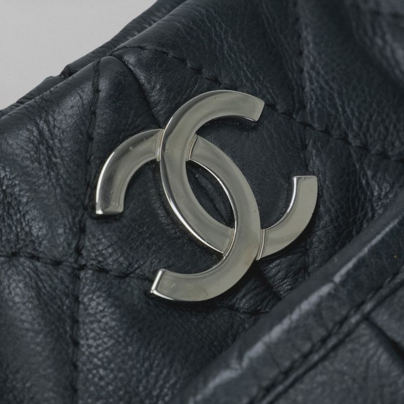 Chanel Quilted Bag Tote Leather Black Silver Hardware Coco — view 8