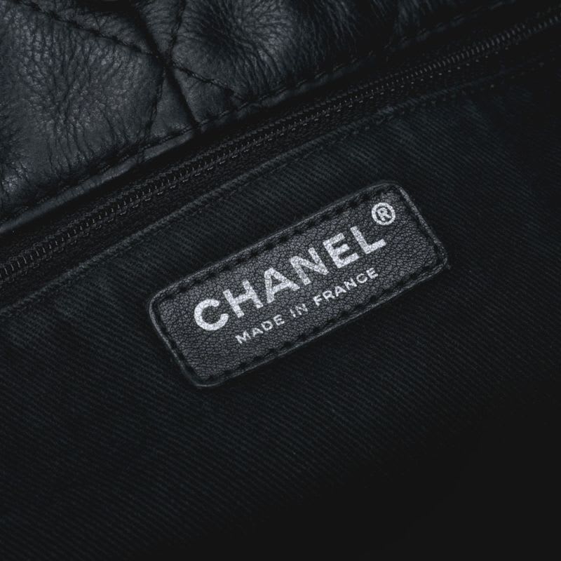 Chanel Quilted Bag Tote Leather Black Silver Hardware Coco — view 9