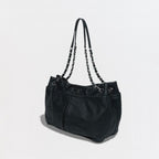 Chanel Quilted Bag Tote Leather Black Silver Hardware Coco — view 3