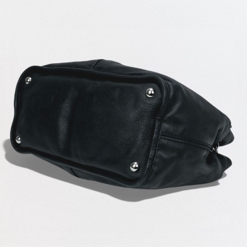 Chanel Quilted Bag Tote Leather Black Silver Hardware Coco — view 6