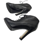 Chanel Boots Short Booties Lace Up Coco Mark Pearl Leather Black — view 6