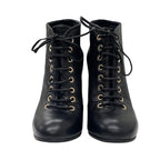 Chanel Boots Short Booties Lace Up Coco Mark Pearl Leather Black — view 2