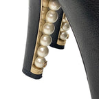 Chanel Boots Short Booties Lace Up Coco Mark Pearl Leather Black — view 8