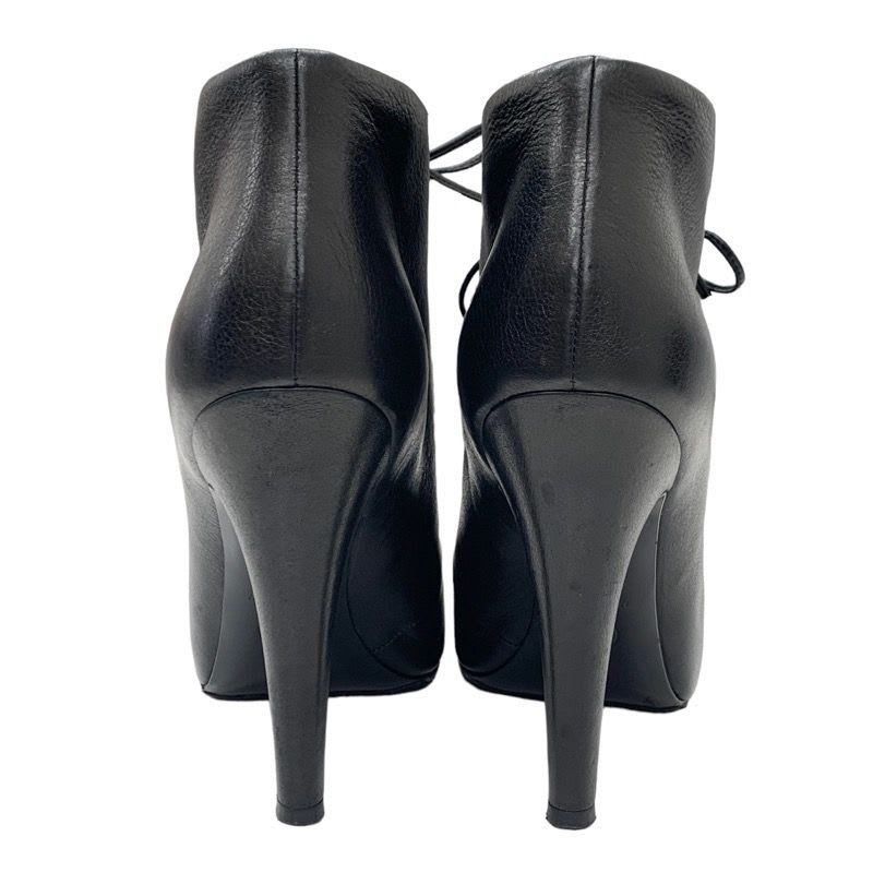 Chanel Boots Short Booties Lace Up Coco Mark Pearl Leather Black — view 5