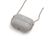 Chanel Airpods Case Charm Lambskin Coco Mark Quilted Chain Gray — view 3