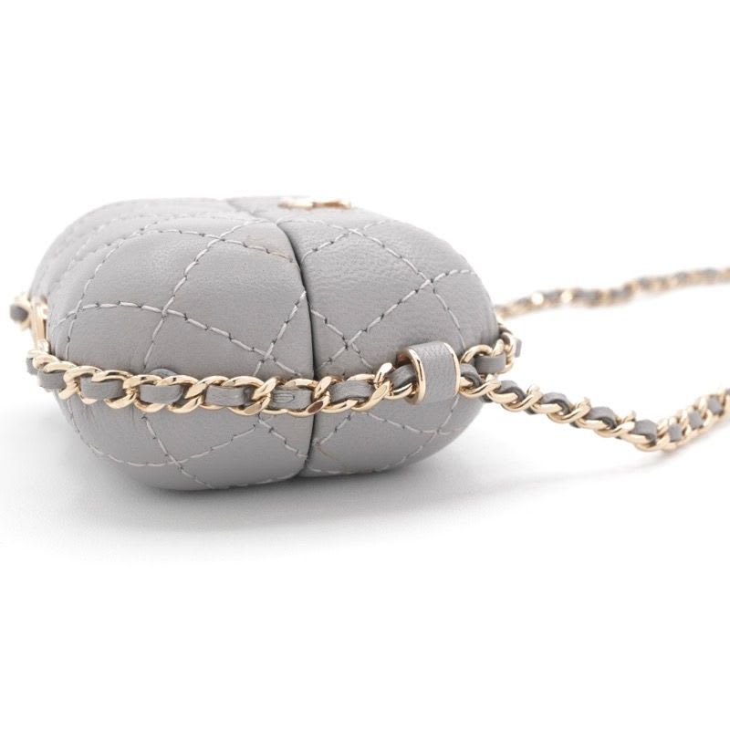 Chanel Airpods Case Charm Lambskin Coco Mark Quilted Chain Gray — view 5