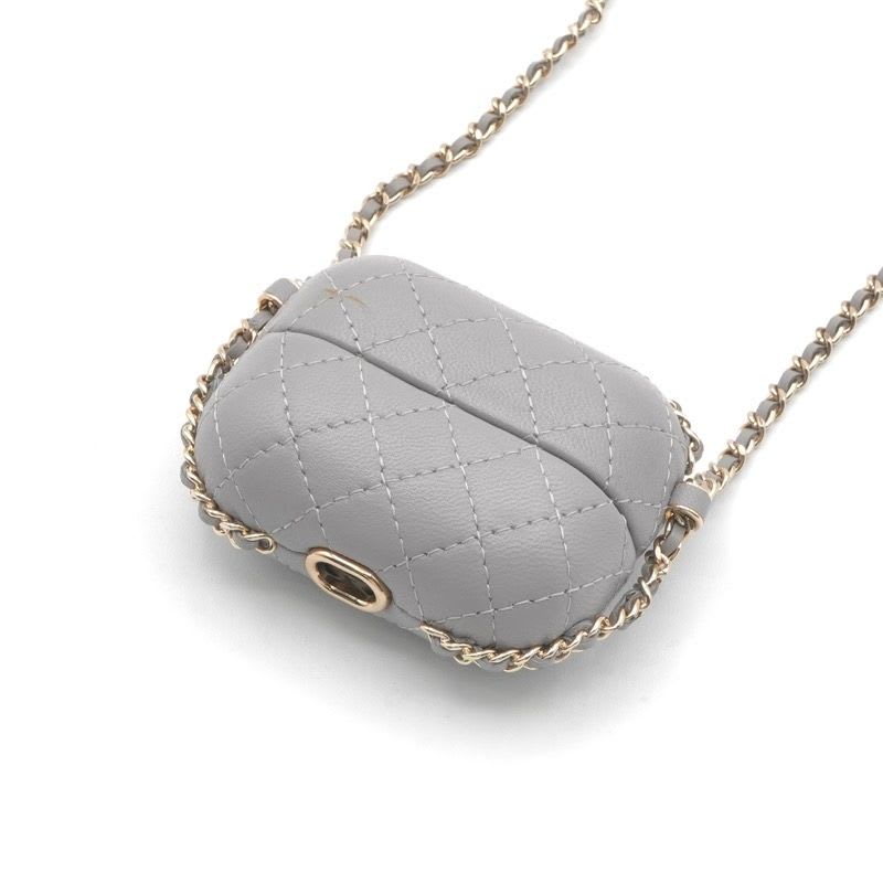 Chanel Airpods Case Charm Lambskin Coco Mark Quilted Chain Gray — view 4