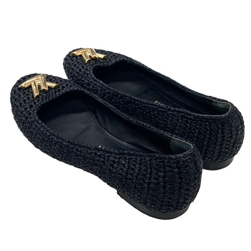 Louis Vuitton Nina Line Flat Shoes Ballet Raffia Lvhardware Black — view 4