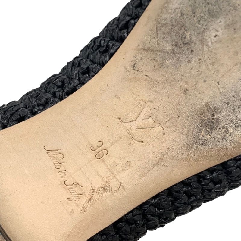 Louis Vuitton Nina Line Flat Shoes Ballet Raffia Lvhardware Black — view 8