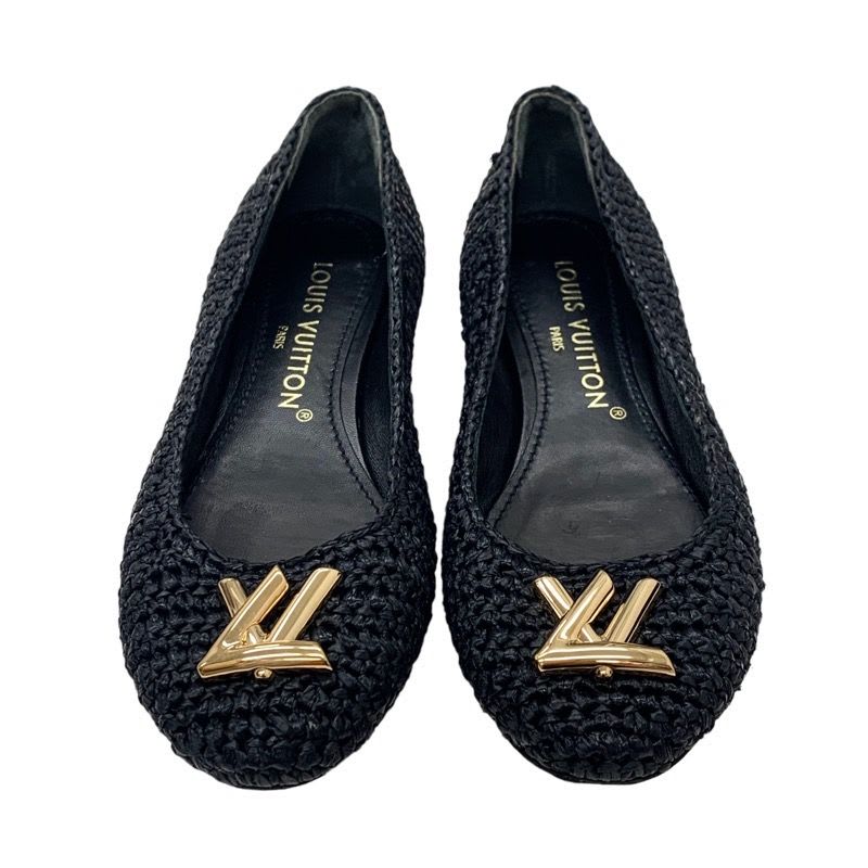 Louis Vuitton Nina Line Flat Shoes Ballet Raffia Lvhardware Black — view 2