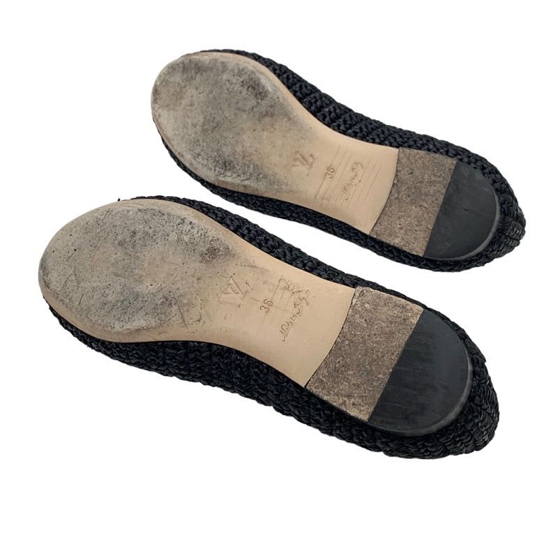 Louis Vuitton Nina Line Flat Shoes Ballet Raffia Lvhardware Black — view 6