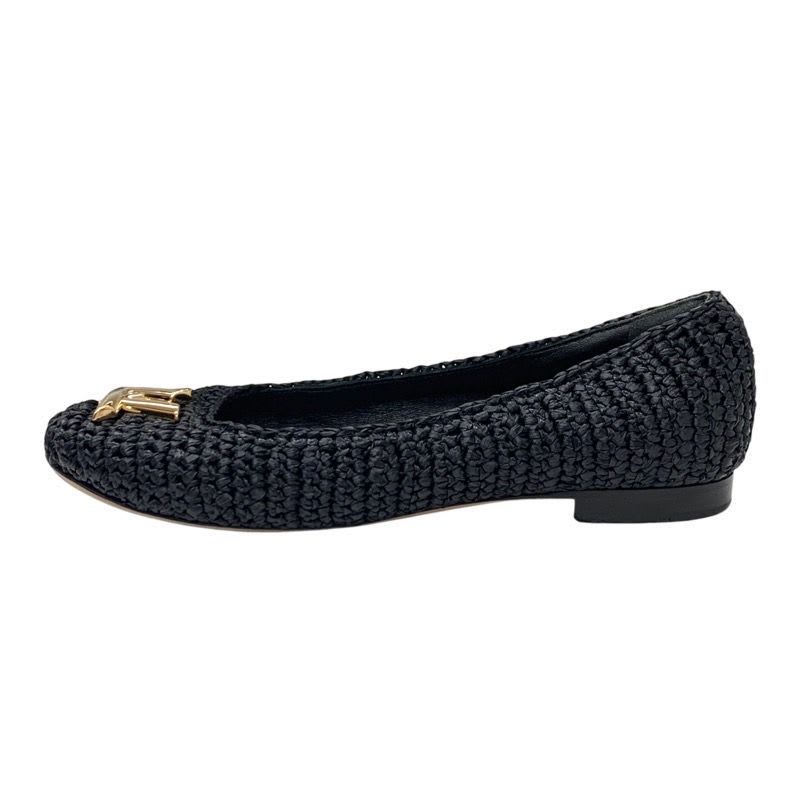 Louis Vuitton Nina Line Flat Shoes Ballet Raffia Lvhardware Black — view 3