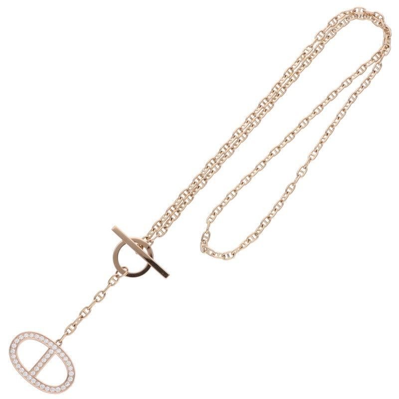 Hermes Chaine D'ancre Contour GM 18K Pink Gold Diamond Necklace ST — view 3