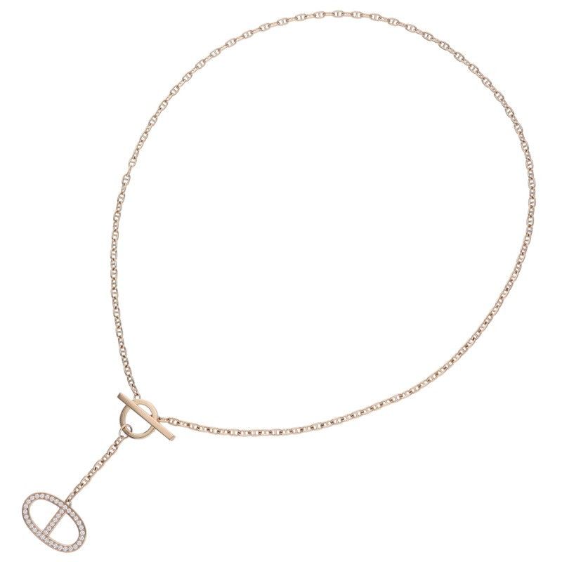 Hermes Chaine Dancre Contour GM 18K Pink Gold Diamond Necklace SH — view 3
