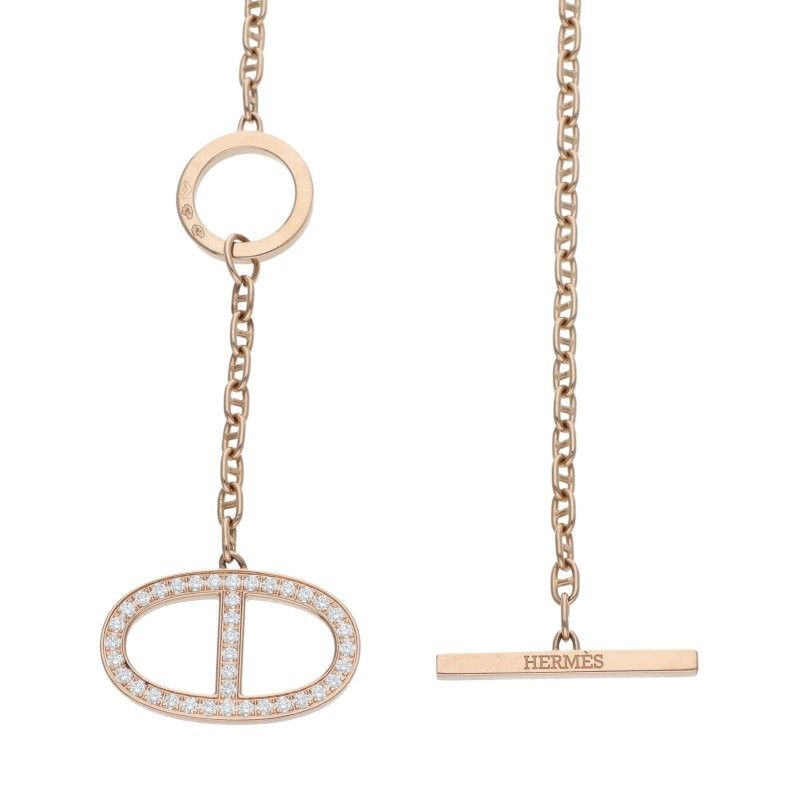 Hermes Chaine Dancre Contour GM 18K Pink Gold Diamond Necklace SH — view 4