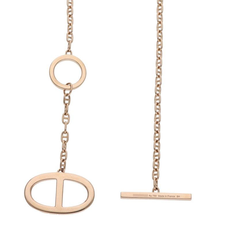 Hermes Chaine Dancre Contour GM 18K Pink Gold Diamond Necklace SH — view 5