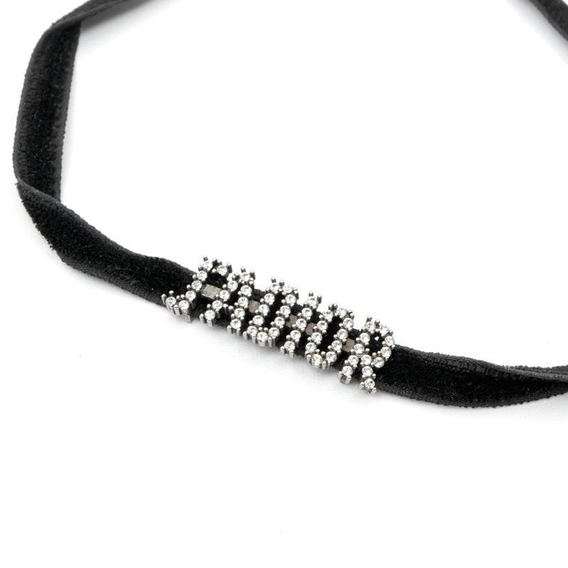 Christian Dior J'a Necklace Choker Black Silver Rhinestone Logo — view 4