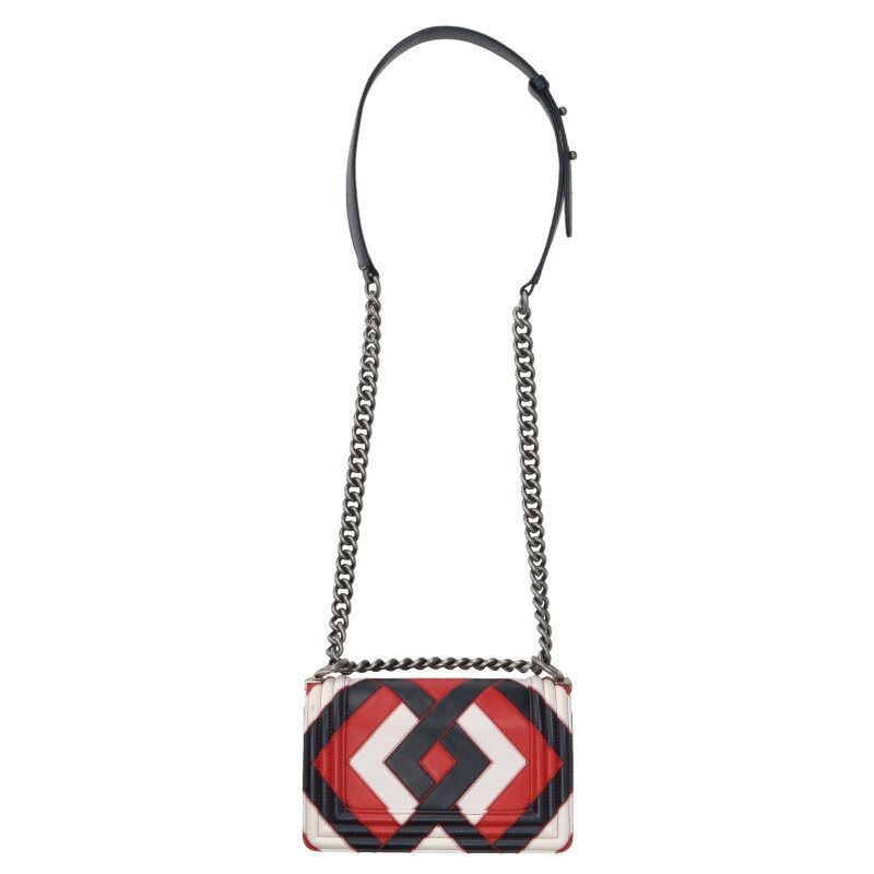 Chanel Boy 20 Argyle Patchwork Chain Leather Shoulder Bag — view 3