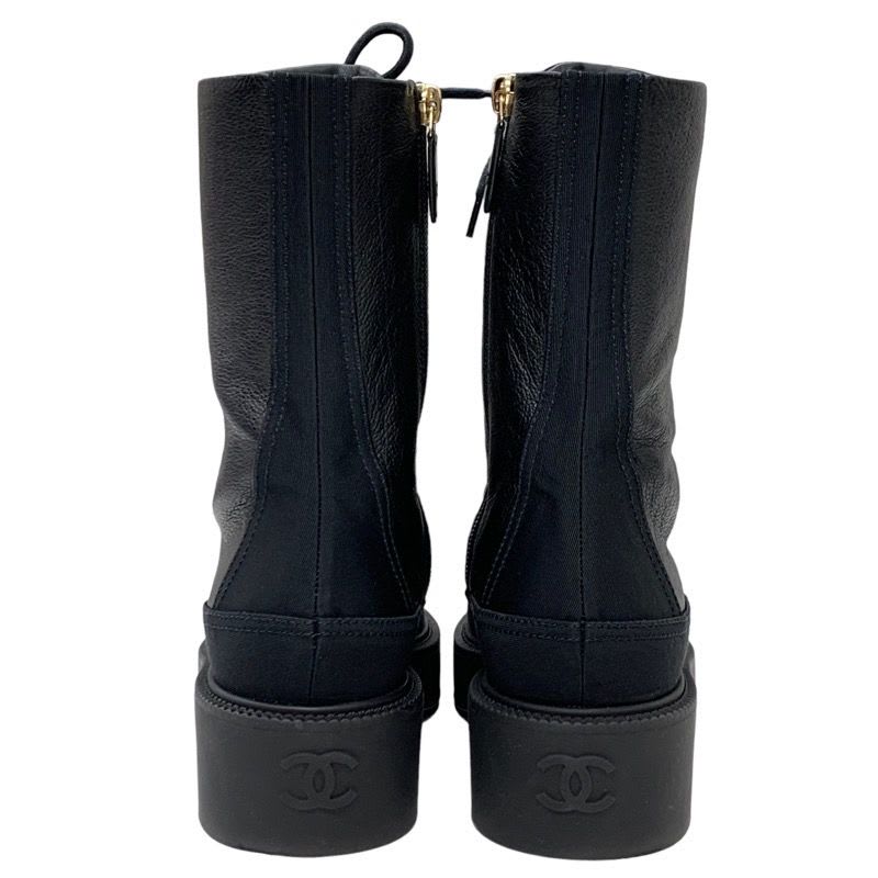 Chanel Boots Short Coco Mark Calfskin Lace Up Black — view 5