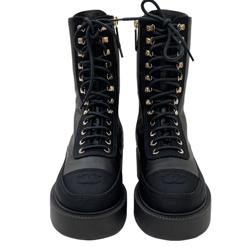 Chanel Boots Short Coco Mark Calfskin Lace Up Black — view 2