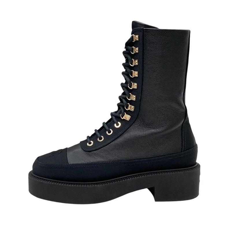 Chanel Boots Short Coco Mark Calfskin Lace Up Black — view 3