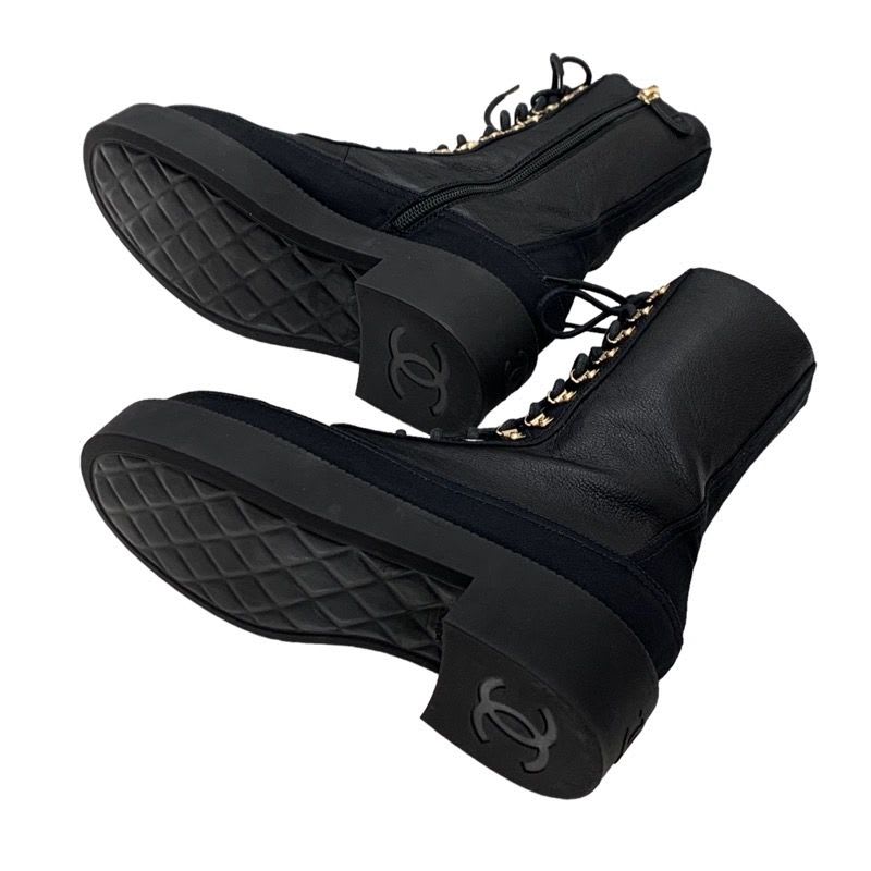 Chanel Boots Short Coco Mark Calfskin Lace Up Black — view 6