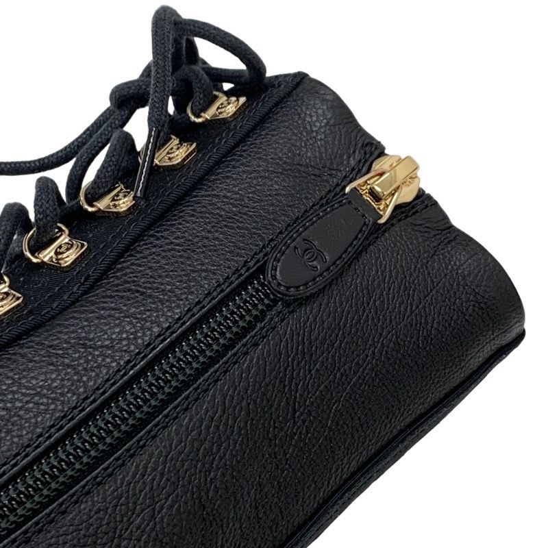 Chanel Boots Short Coco Mark Calfskin Lace Up Black — view 9