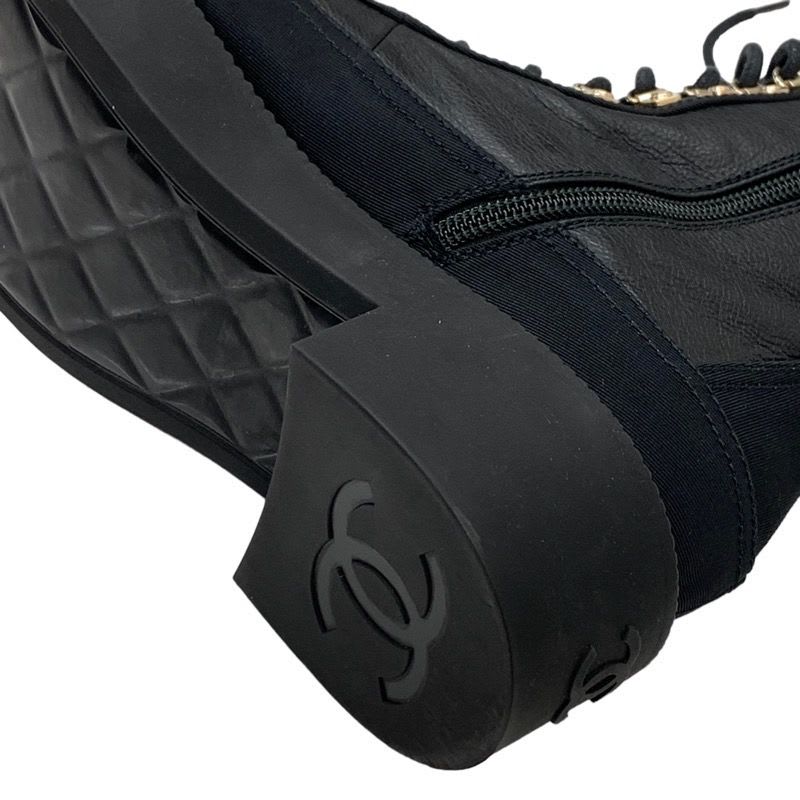 Chanel Boots Short Coco Mark Calfskin Lace Up Black — view 8