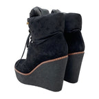 Louis Vuitton Monogram Boots Short Lace Up Wedge Sole Suede Nylon Black — view 4